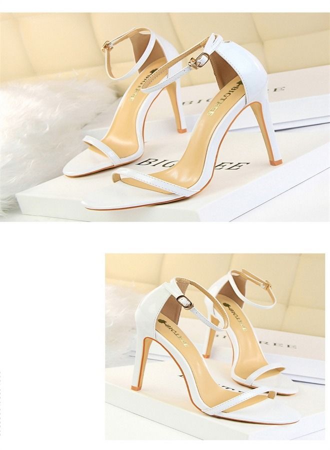 BIGTREE صنادل بكعب عال مفتوحة الأصابع 11CM بيضاء - Image 2