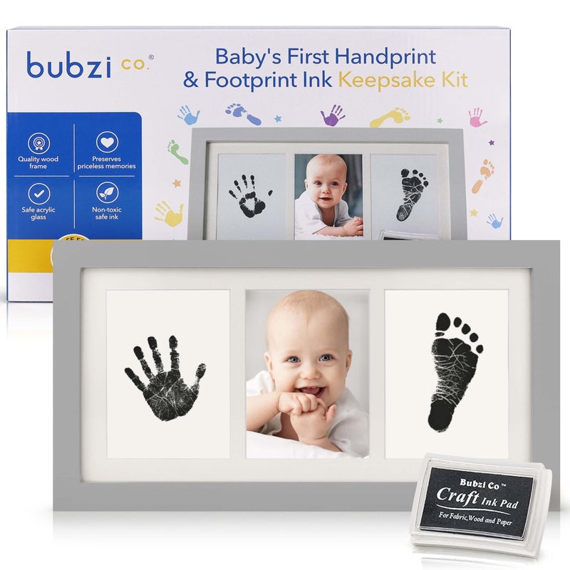 Bubzi Co Baby Handprint Kit & Footprint Photo Frame for Newborn Girls and Boys, Unique Baby Shower Gifts Set for Registry, Memorable Keepsake Decorations for Room Wall or Nursery Decor (Cool Gray) - Image 1
