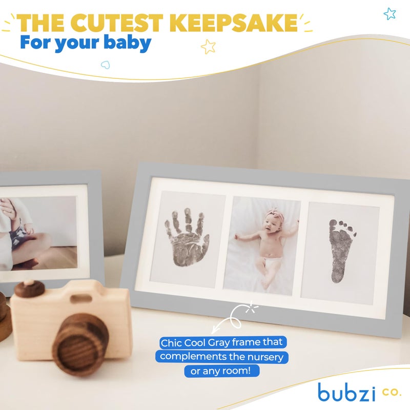 Bubzi Co Baby Handprint Kit & Footprint Photo Frame for Newborn Girls and Boys, Unique Baby Shower Gifts Set for Registry, Memorable Keepsake Decorations for Room Wall or Nursery Decor (Cool Gray) - Image 5