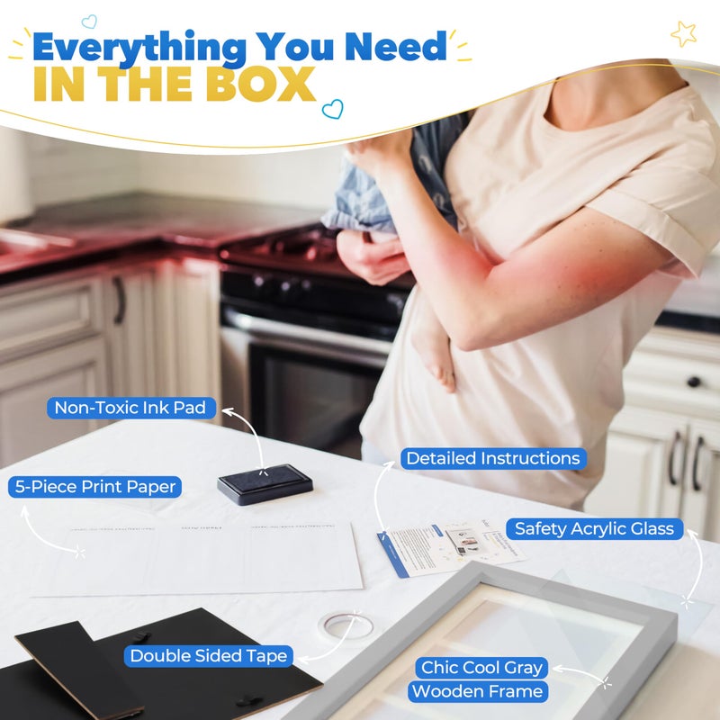 Bubzi Co Baby Handprint Kit & Footprint Photo Frame for Newborn Girls and Boys, Unique Baby Shower Gifts Set for Registry, Memorable Keepsake Decorations for Room Wall or Nursery Decor (Cool Gray) - Image 2