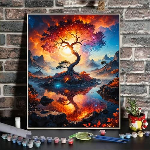 ldazao Paint by Numbers Kit for Adults Tree PaintbyNumber Kits Acrylic On Canvas DIY Trees Adult Oil Painting for Gift Adults PaintbyNumber Kits Home Wall Decor 16x20 Inch - Image 3