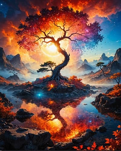 ldazao Paint by Numbers Kit for Adults Tree PaintbyNumber Kits Acrylic On Canvas DIY Trees Adult Oil Painting for Gift Adults PaintbyNumber Kits Home Wall Decor 16x20 Inch - Image 1