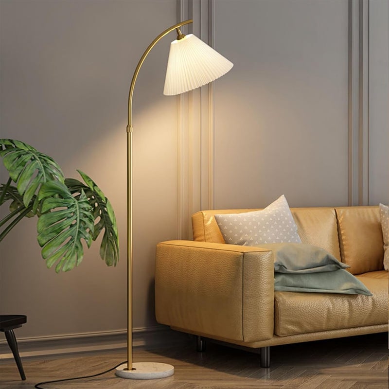 Sharpdo Nordic Creative Led Floor Lamp Modern 3 Colors Adjustable Standing Lamp For Living Room Bedroom With Thickened Fabric Lampshade Gold 12W - Image 2