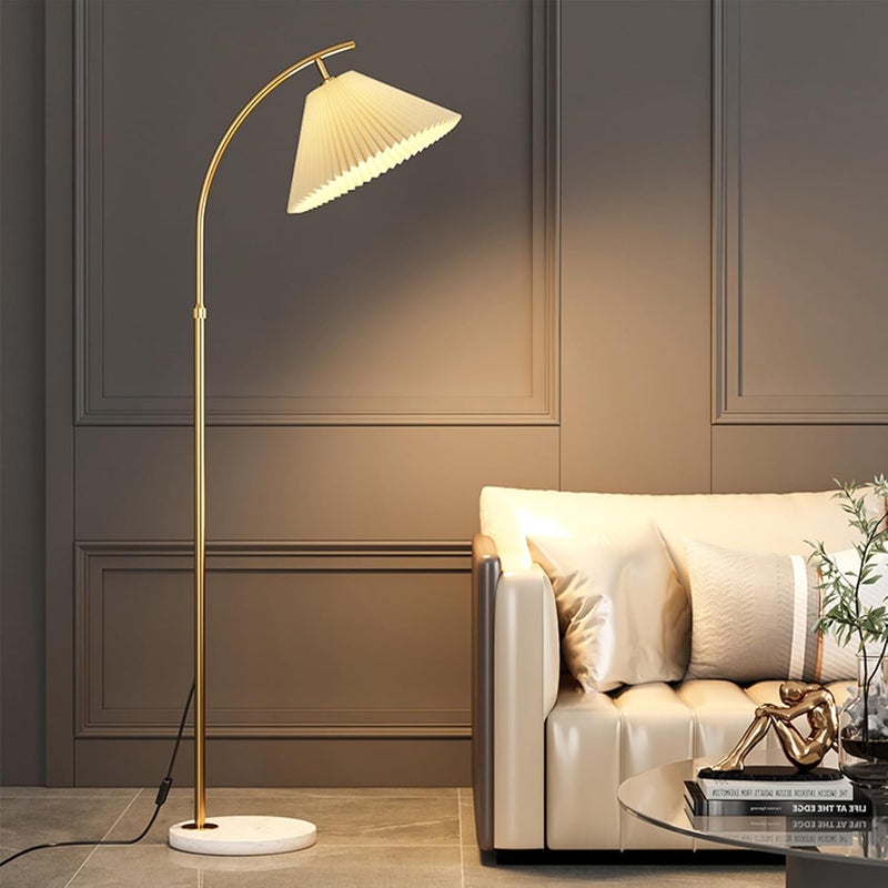 Sharpdo Nordic Creative Led Floor Lamp Modern 3 Colors Adjustable Standing Lamp For Living Room Bedroom With Thickened Fabric Lampshade Gold 12W - Image 1