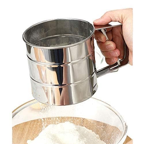 LEKORED Stainless Steel Mesh Flour Sifter for Baking Double Layer Shaker Sieve Tool Cup with Handle One Hand Press Crank Sifter for Powdered Sugar Duster Food Strainer - Image 4