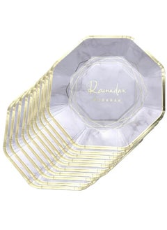 ThePartyPopper 10 Pcs White & Gold Design Ramadan Mubarak 9 Inch Dinner Plates Table Dinner Décor Eid Ramadan Decoration  - Image 2