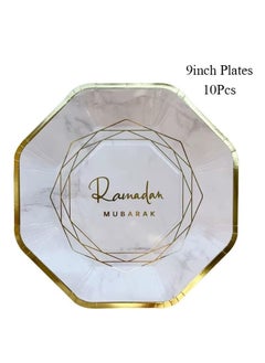 ThePartyPopper 10 Pcs White & Gold Design Ramadan Mubarak 9 Inch Dinner Plates Table Dinner Décor Eid Ramadan Decoration  - Image 4