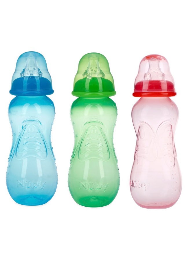 Nuby - Non-Drip Standard Neck Bottles, 10 Ounce, Colors May Vary, 3 Count (Pack Of 1) - Image 1