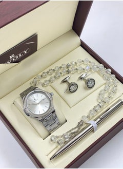 Laforea watch set for men consisting of 4 pieces, a watch, a rosary, a pen and a set of buttons
