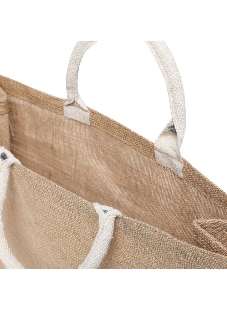 BYFT Laminated Jute Tote Bags with Gusset (Natural) Reusable Eco Friendly Shopping Bag (43.18 x 15.24 x 36.83 Cm) Set of 6 Pcs - Image 4