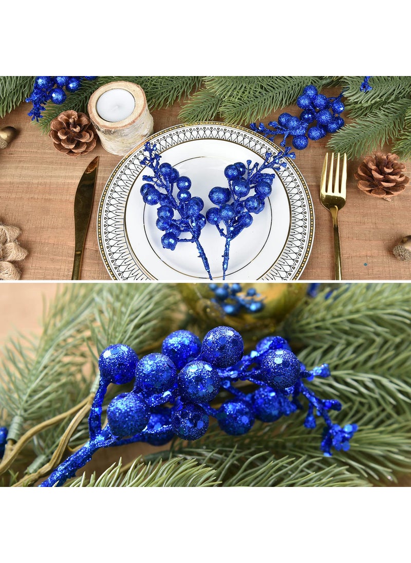 DearHouse DearHouse 14 Pack Christmas Glitter Berries Stems  7.8Inch Artificial Christmas Picks for Christmas Tree Ornaments  DIY Xmas Wreath  Crafts  Holiday and Home Decor (Dark Blue)  - Image 2