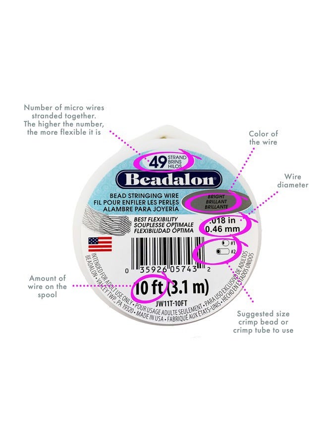 Beadalon 49 Strand Stainless Steel Bead Stringing Wire, .024 in / 0.61 mm, Bright, 100 ft / 31 m - Image 3