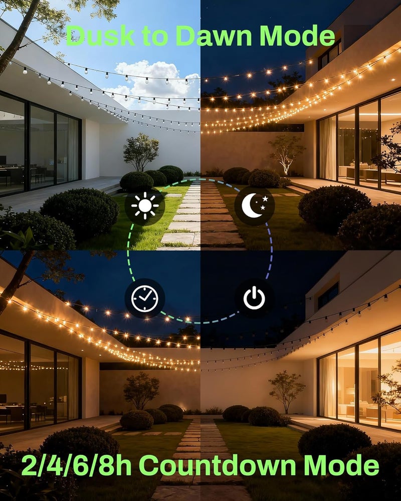 BN-LINK Outdoor Light Timer, Waterproof Plug-in Dusk-to-Dawn Controller with 2 Grounded Outlets for Christmas & Halloween String Lights, 15A 1/2HP, ETL Listed, 100 ft RF Range, Remote Included - Image 4