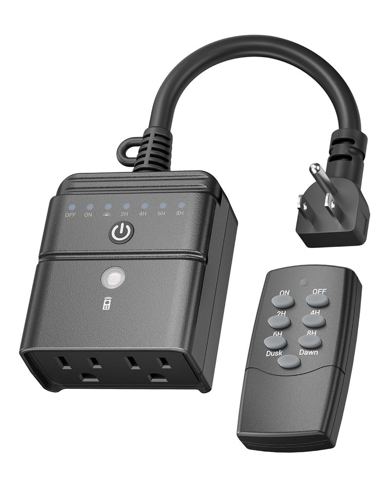 BN-LINK Outdoor Light Timer, Waterproof Plug-in Dusk-to-Dawn Controller with 2 Grounded Outlets for Christmas & Halloween String Lights, 15A 1/2HP, ETL Listed, 100 ft RF Range, Remote Included - Image 1