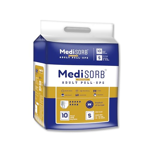 MediSORB Adult Diaper Pants | Small (S) |Waist 51-81 cm (23-32 inches) |High Absorbency -15 Hrs |Rash-Free |Leakproof |Breathable |Odourless |Elastic Waist |Unisex - Men & Women | 10 Units, Pack of 1 - Image 1