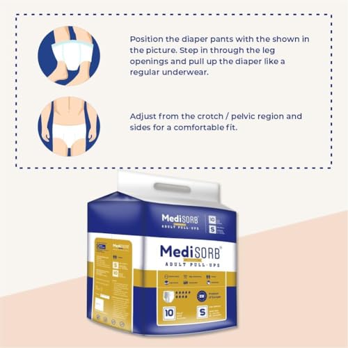 MediSORB Adult Diaper Pants | Small (S) |Waist 51-81 cm (23-32 inches) |High Absorbency -15 Hrs |Rash-Free |Leakproof |Breathable |Odourless |Elastic Waist |Unisex - Men & Women | 10 Units, Pack of 1 - Image 5