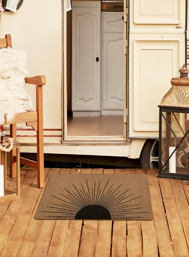 XLDLIOO Boho Black Sun Door Mat, Sunrise Sunset Welcome Front Door Mat Indoor Outdoor Entrance for Camper, Rustic Artificial Coir Doormat Rugs for Porch Entry Patio Kitchen Decor 30x17in - Image 4