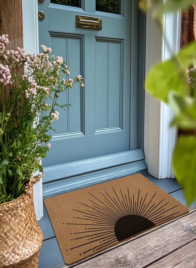 XLDLIOO Boho Black Sun Door Mat, Sunrise Sunset Welcome Front Door Mat Indoor Outdoor Entrance for Camper, Rustic Artificial Coir Doormat Rugs for Porch Entry Patio Kitchen Decor 30x17in - Image 2