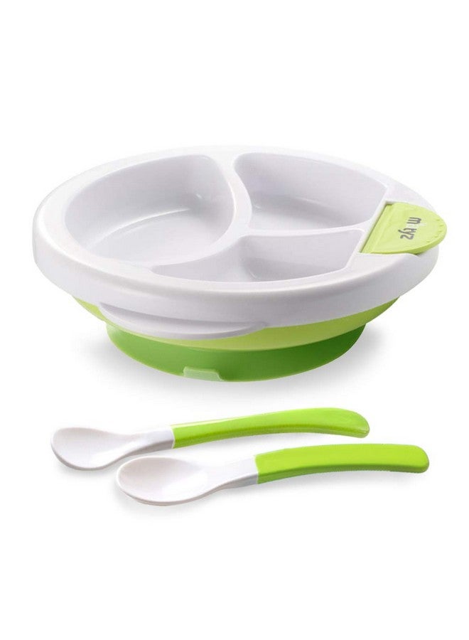 Matyz Baby Feeding Suction Warm Plate With Draining And Drying Design Stay Put Divided Plate For Kids Including 1 Toddler Plate And 2 Spoons Microwave & Dishwasher Safe (Green) - Image 1