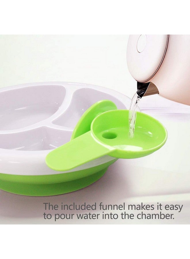 Matyz Baby Feeding Suction Warm Plate With Draining And Drying Design Stay Put Divided Plate For Kids Including 1 Toddler Plate And 2 Spoons Microwave & Dishwasher Safe (Green) - Image 3