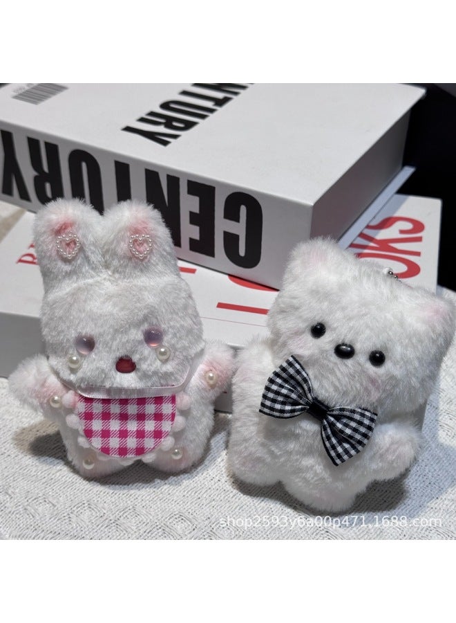 Plush Bow Tie Rabbit Squeaky Plush Pendant Cute Stall Creative Plush Pendant Keychain-Specifications:Apron Plush Bunny-Color:Gold Keychain