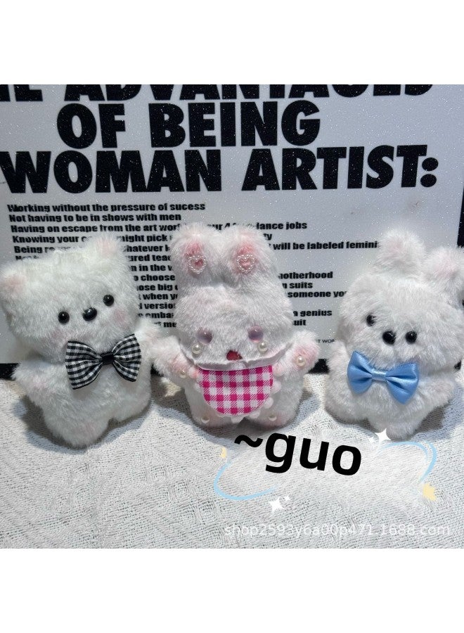 Plush Bow Tie Rabbit Squeaky Plush Pendant Cute Stall Creative Plush Pendant Keychain-Specifications:Apron Plush Bunny-Color:Gold Keychain