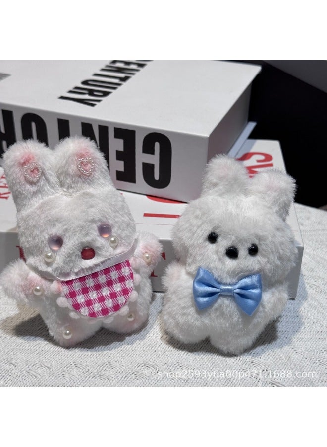 Plush Bow Tie Rabbit Squeaky Plush Pendant Cute Stall Creative Plush Pendant Keychain-Specifications:Apron Plush Bunny-Color:Gold Keychain