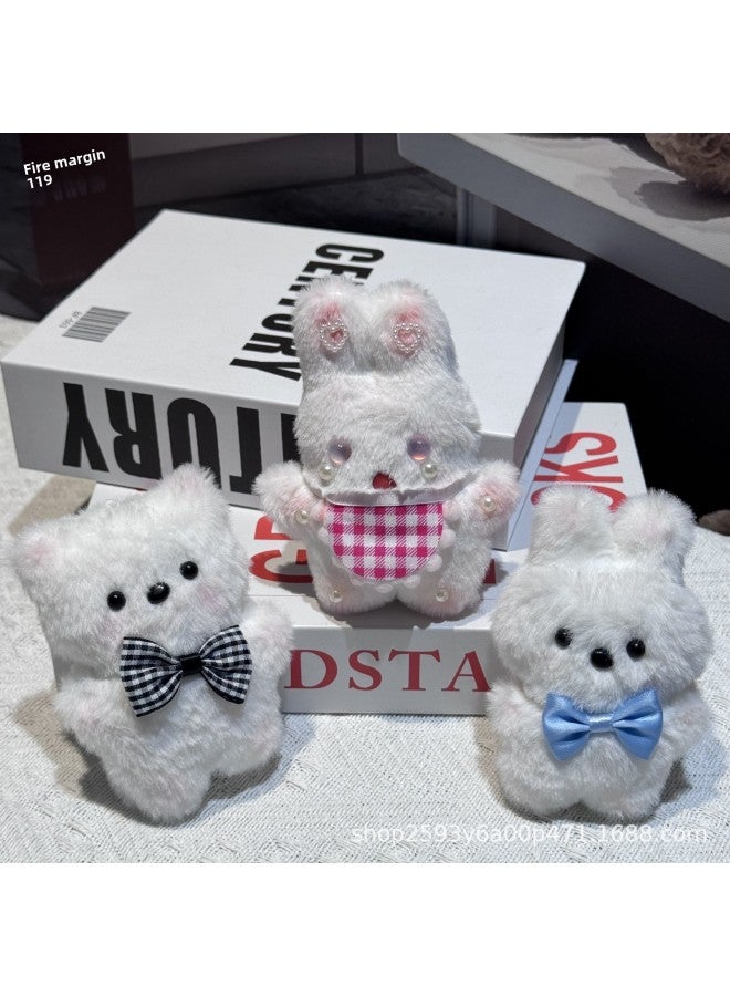 Plush Bow Tie Rabbit Squeaky Plush Pendant Cute Stall Creative Plush Pendant Keychain-Specifications:Apron Plush Bunny-Color:Gold Keychain