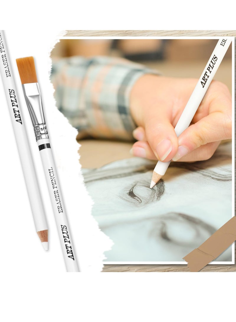 KASTWAVE Eraser Pencils, 12Pcs Eraser Pencil With Brush, for Artists Beginner Eraser Pencils for Sketching Charcoal Drawings Highlight Painting - Image 2