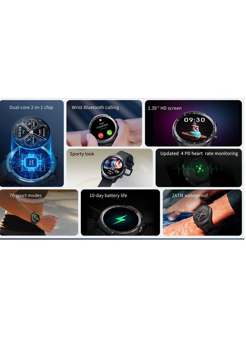 Mibro - A2 Smart Watch, 1.39" HD Touch Display, 70 Sports Modes, Heart Rate Sensor, SpO2 Sensor, Accelerometer, Bluetooth Calling, 2ATM Waterproof, Dual Strap, Black - Image 1