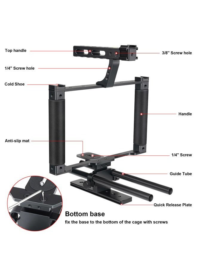 Fantaseal Universal Aluminum Alloy DSLR Mirrorless Camera Camcorder Stabilizer Extension Cage Mount for Mic Monitor Light, Movie Making Rig YouTube Tiktok Vlogging Video Kit w/Phone Holder for Canon Sony Nikon - Image 4