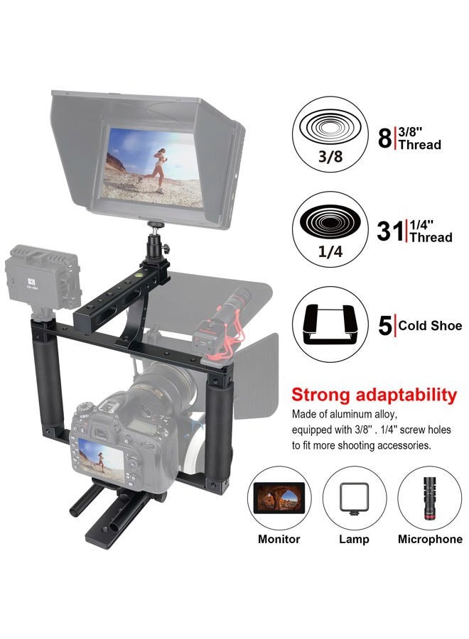 Fantaseal Universal Aluminum Alloy DSLR Mirrorless Camera Camcorder Stabilizer Extension Cage Mount for Mic Monitor Light, Movie Making Rig YouTube Tiktok Vlogging Video Kit w/Phone Holder for Canon Sony Nikon - Image 3