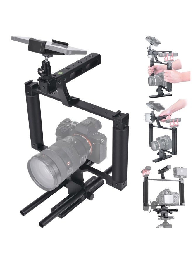 Fantaseal Universal Aluminum Alloy DSLR Mirrorless Camera Camcorder Stabilizer Extension Cage Mount for Mic Monitor Light, Movie Making Rig YouTube Tiktok Vlogging Video Kit w/Phone Holder for Canon Sony Nikon - Image 1