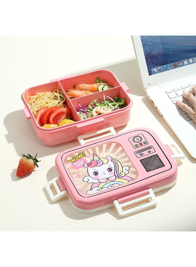 Mobcos Unicorn-Themed Pink Plastic Multi-Compartment Portable Kids Lunch Box with Secure Locking Lid for Fresh and Organized Meals - Image 5