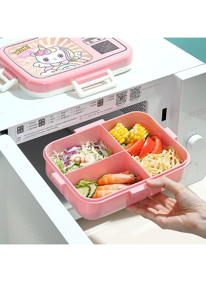 Mobcos Unicorn-Themed Pink Plastic Multi-Compartment Portable Kids Lunch Box with Secure Locking Lid for Fresh and Organized Meals - Image 4