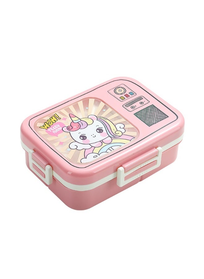 Mobcos Unicorn-Themed Pink Plastic Multi-Compartment Portable Kids Lunch Box with Secure Locking Lid for Fresh and Organized Meals - Image 1