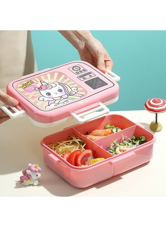 Mobcos Unicorn-Themed Pink Plastic Multi-Compartment Portable Kids Lunch Box with Secure Locking Lid for Fresh and Organized Meals - Image 3
