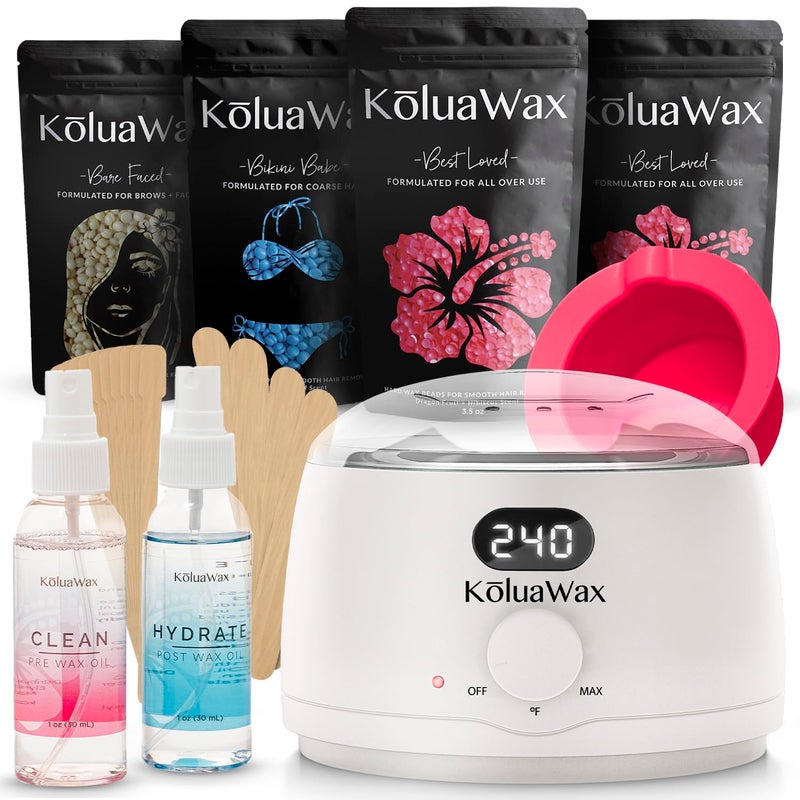 KoluaWax Premium Waxing Kit for Women - Beginner Friendly - Complete Wax Kit that includes 14oz of Wax Beads, Applicator, Pre and Post Care, Suitable for Sensitive Skin (White) - Image 1