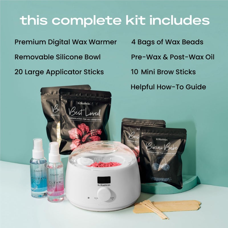 KoluaWax Premium Waxing Kit for Women - Beginner Friendly - Complete Wax Kit that includes 14oz of Wax Beads, Applicator, Pre and Post Care, Suitable for Sensitive Skin (White) - Image 3