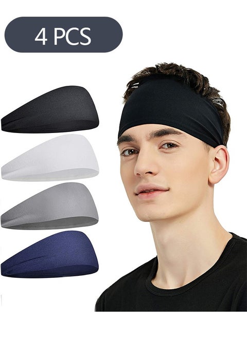 4 Piece Sports Headbands for Men Women, Wicking Moisture Stretchy Workout Headband for Running Cycling Yoga Basketball