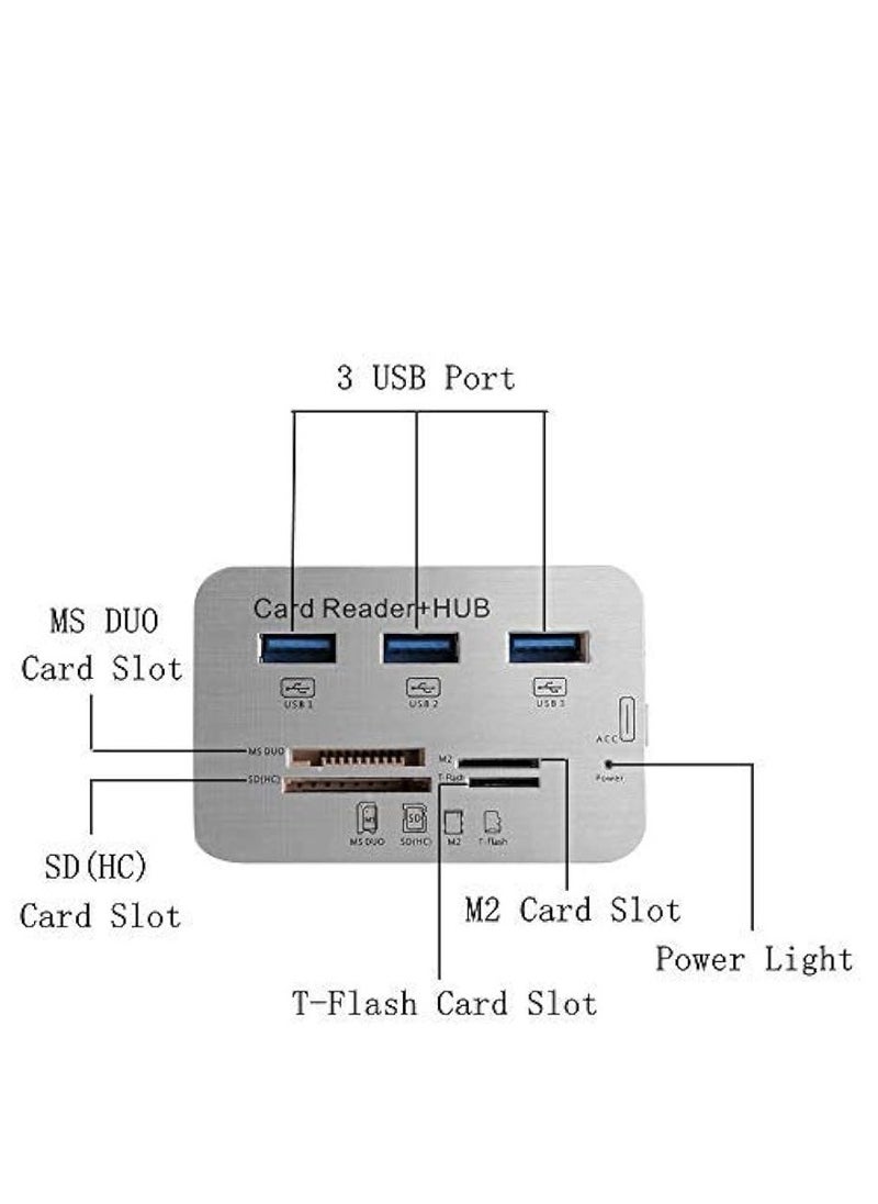 Generic - USB Type C 3.0/3.1 Card Reade Adapter Type-c to 3 Port USB 3.0 Hub with Card Reader MSDUO SD(HC) M2 TF(Flash) Multi-in-1 Memory Adapter Cable[0.3m/1ft](White/Type-c) - Image 1