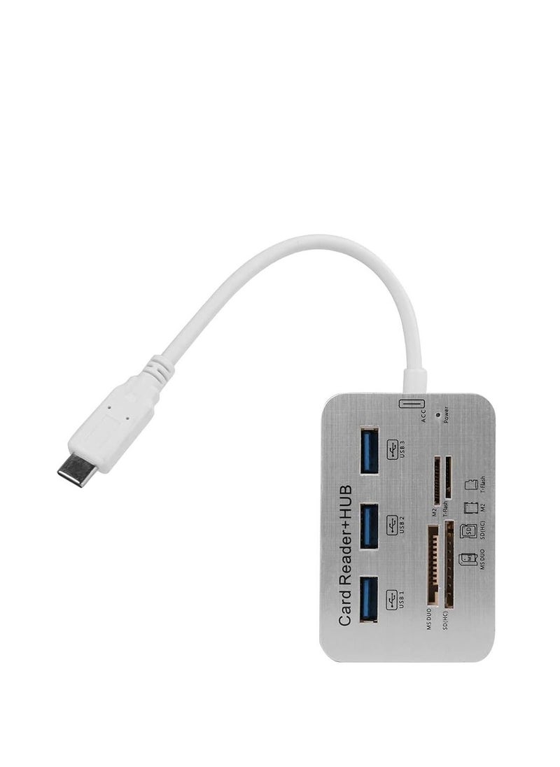 Generic - USB Type C 3.0/3.1 Card Reade Adapter Type-c to 3 Port USB 3.0 Hub with Card Reader MSDUO SD(HC) M2 TF(Flash) Multi-in-1 Memory Adapter Cable[0.3m/1ft](White/Type-c) - Image 1
