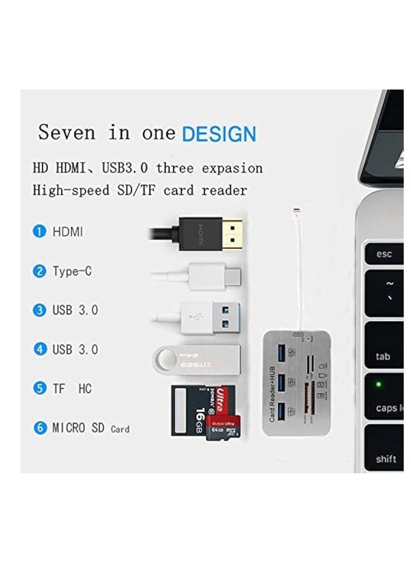 Generic - USB Type C 3.0/3.1 Card Reade Adapter Type-c to 3 Port USB 3.0 Hub with Card Reader MSDUO SD(HC) M2 TF(Flash) Multi-in-1 Memory Adapter Cable[0.3m/1ft](White/Type-c) - Image 1