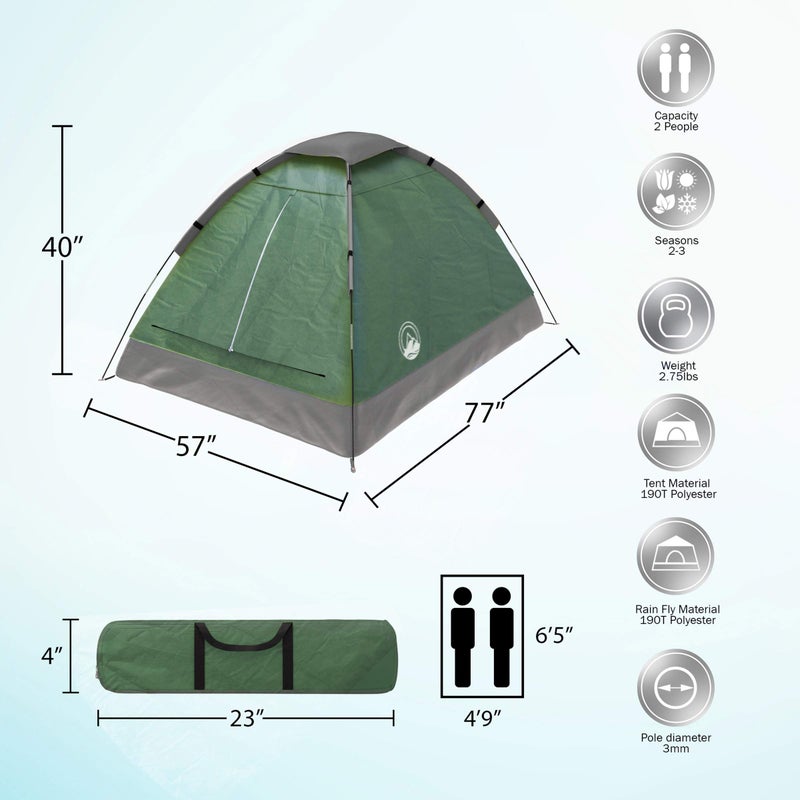 Wakeman 2-Person Camping Tent - Shelter with Rain Fly and Carrying Bag - Lightweight Outdoor Tent for Backpacking, Hiking, and Beach by Wakeman (Green) - Image 2