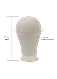 Eerya Eerya Canvas Block Head 22.5 Inch Wig Head Set for Wig Making Display Styling Poly Canvas Block Head with Stand Mannequin Head with Mount Hole Manikin Head Wig Head Stand(22.5 Inch)  - Image 2