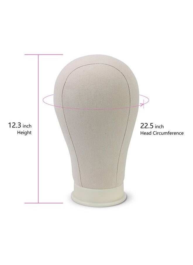 Eerya - Eerya Canvas Block Head 22.5 Inch Wig Head Set for Wig Making Display Styling Poly Canvas Block Head with Stand Mannequin Head with Mount Hole Manikin Head Wig Head Stand(22.5 Inch) - Image 1