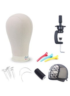 Eerya Eerya Canvas Block Head 22.5 Inch Wig Head Set for Wig Making Display Styling Poly Canvas Block Head with Stand Mannequin Head with Mount Hole Manikin Head Wig Head Stand(22.5 Inch)  - Image 1