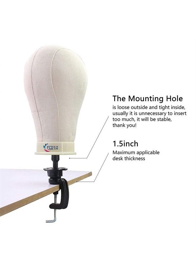Eerya - Eerya Canvas Block Head 22.5 Inch Wig Head Set for Wig Making Display Styling Poly Canvas Block Head with Stand Mannequin Head with Mount Hole Manikin Head Wig Head Stand(22.5 Inch) - Image 1