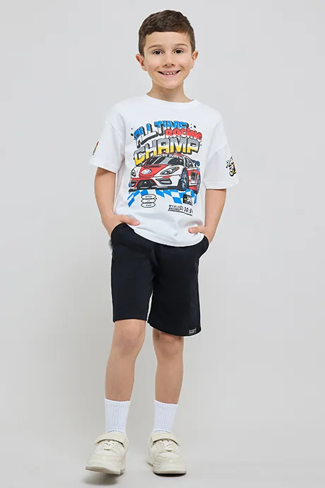 أر أند بي Printed T-Shirt with Crew Neck and Short Sleeves