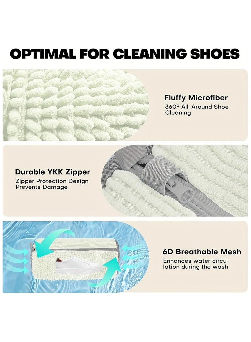 حقيبة غسيل أحذية من الألياف الناعمة بزاوية 360 درجة - حقيبة غسيل متينة قابلة لإعادة الاستخدام وقابلة للغسل في الغسالة بسحاب إغلاق، مصنوعة من قماش الشنيل المقاوم للبهتان والألوان الثابتة، مناسبة للأح - Image 5